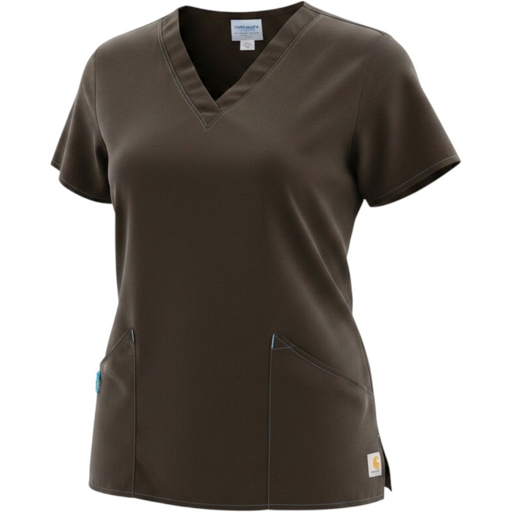 Carhartt Liberty Force Scrub Top V-Neck Brown 2XL Modern Fit Pockets C15108